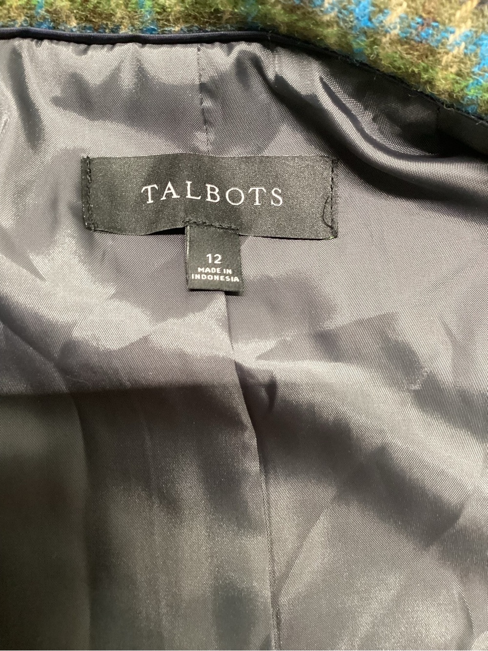 Talbots Shetland Officer Jacket Green Multi Plaid Wool - Picture 6 of 11